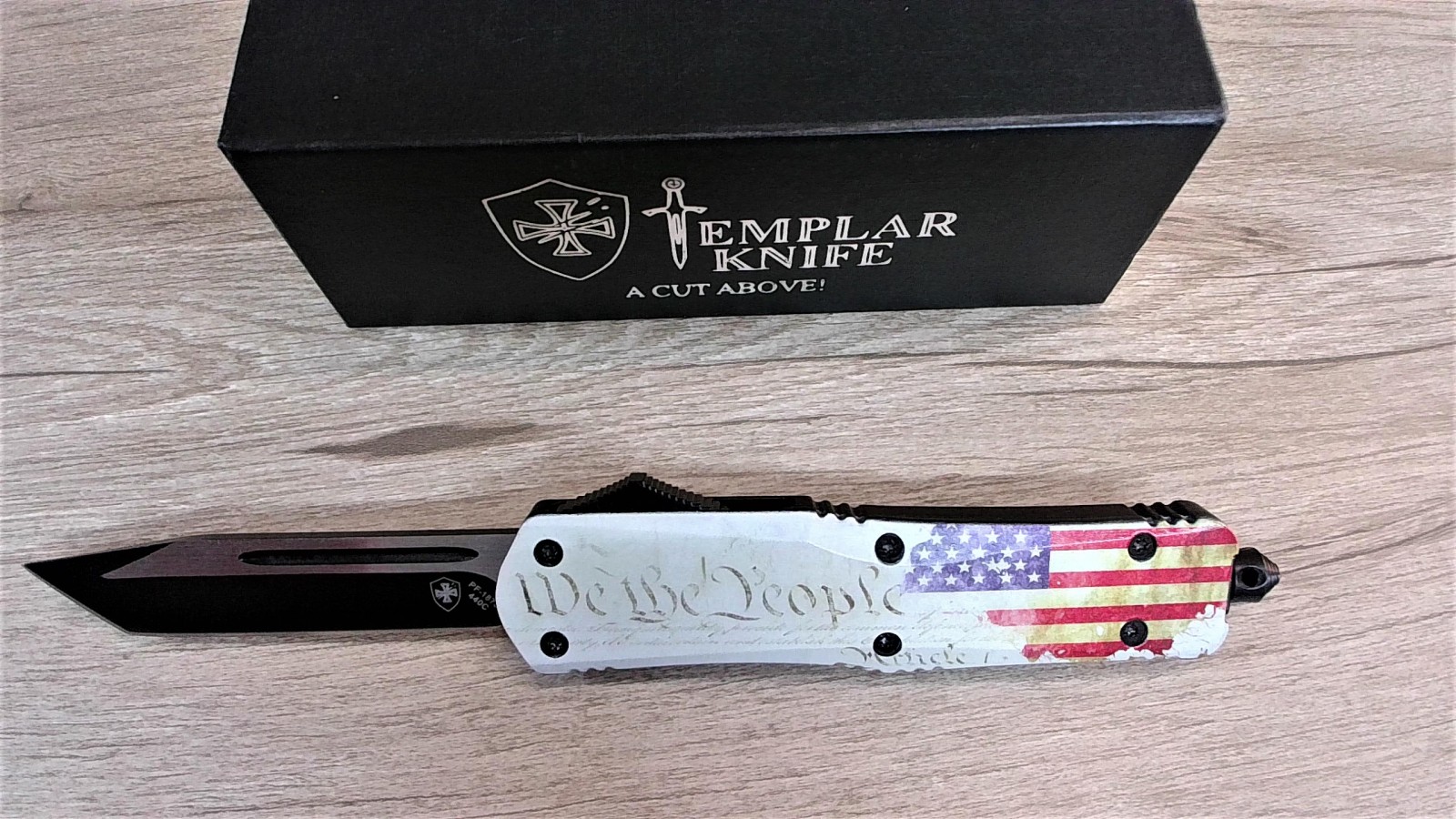 TEMPLAR KNIFE LARGE OTF WE THE PEOPLE 3.5" Blade BLACK TANTO on www.The